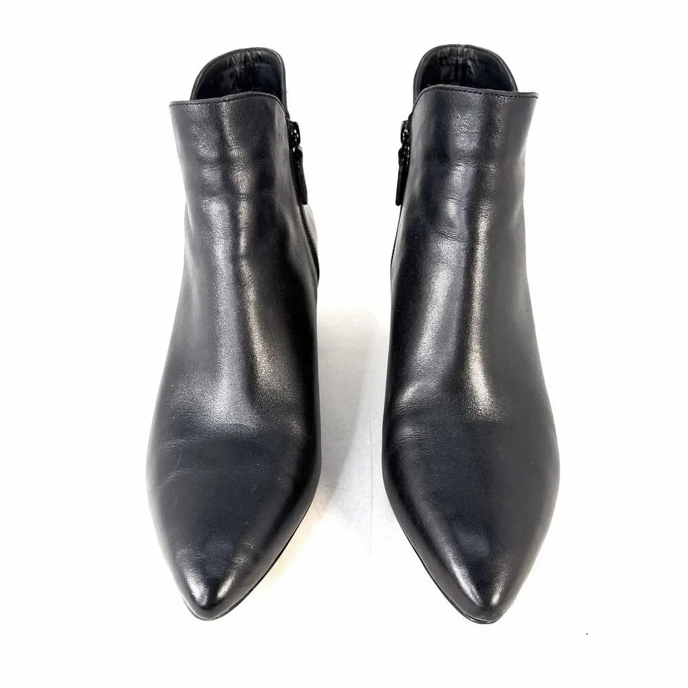 Cole Haan Elyse W14979-001 Boots Women's US 10B Black Leather Block Heel